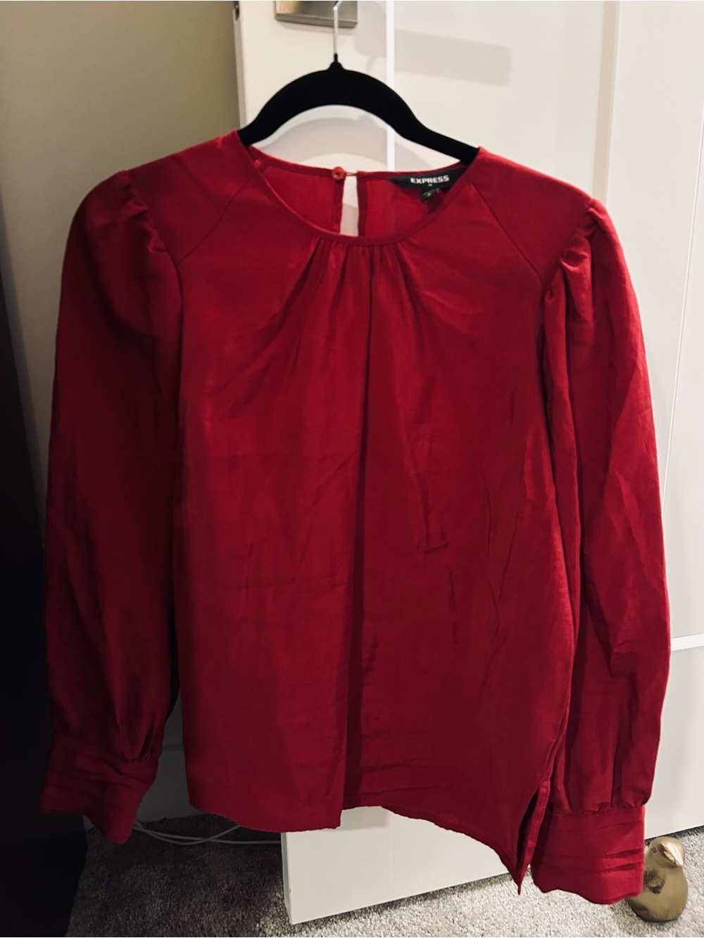 Express Crimson Long-Sleeve Blouse
